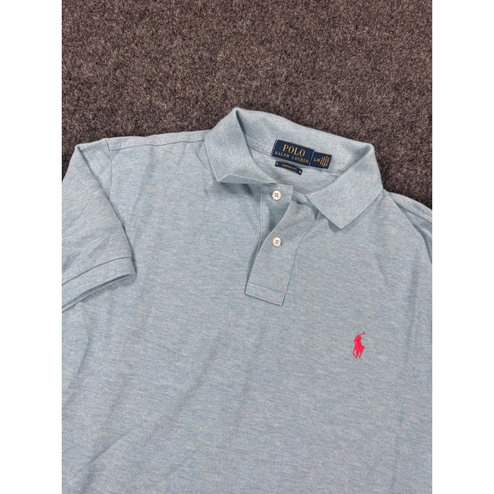 Polo Ralph Lauren Polo Shirt Mens Large Light Blue Custom Fit Pink Pony Logo